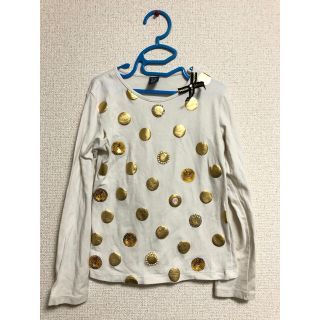 ザラキッズ(ZARA KIDS)の△zara girls ザラガール128cm ロングTシャツ ドット柄&ゴールド(Tシャツ/カットソー)