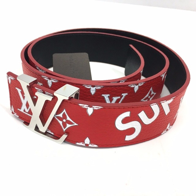 ルイヴィトン LOUIS VUITTON モノグラム サンチュール LV イニシャル MP015 ルイヴィトン×シュプリーム 17aw Supreme Louis Vuitton LV Initiales 40 MM Belt ベルト レザー レッド 新品