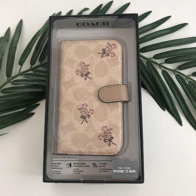 新作★COACH シグネイチャー 手帳型 茶 iPhone12 miniスマホアクセサリー