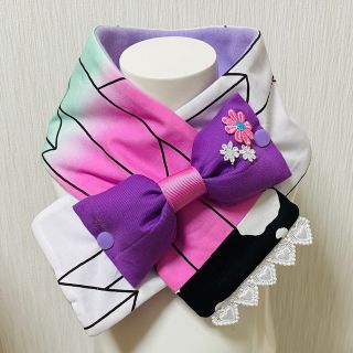 【鬼滅の刃】鬼滅マフラー★ 胡蝶しのぶ★ハンドメイド／幼児〜小学低学年サイズ(外出用品)