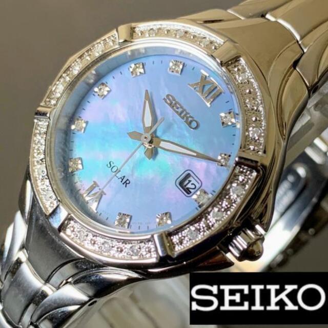 【新品】セイコー パール文字盤 SEIKO ソーラー ダイヤ レディース腕時計