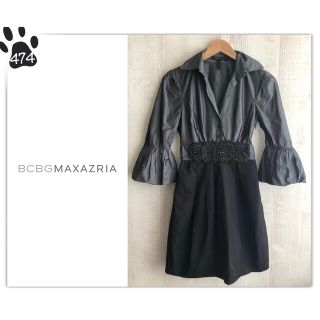 ビーシービージーマックスアズリア(BCBGMAXAZRIA)の474◆美品◆BCBG マックスアズリア🇺🇸◆シルク ドッキング ワンピース(ミニワンピース)