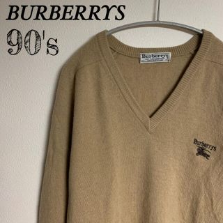 バーバリー(BURBERRY)の90's  BURBERRY バーバリー　ニット　メンズ　ロゴ刺繍　ベージュ(ニット/セーター)