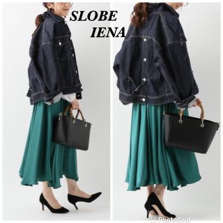 スローブイエナ(SLOBE IENA)のSLOBE IENA （スローブイエナ）サテンギャザーアシメスカート　グリーン(ロングスカート)