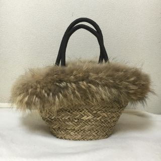 ファー付き カゴバック(かごバッグ/ストローバッグ)