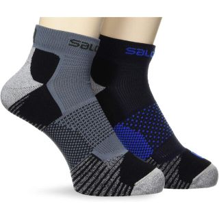 サロモン(SALOMON)の①Salomonサロモン ランニングソックス クロス2パック灰＆青ユニセックスS(ウェア)