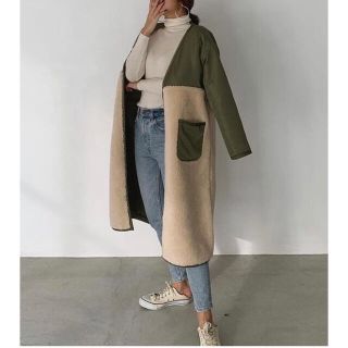 ザラ(ZARA)のHIME様専用☆リバーシブルボアコート☆カーキ(ロングコート)