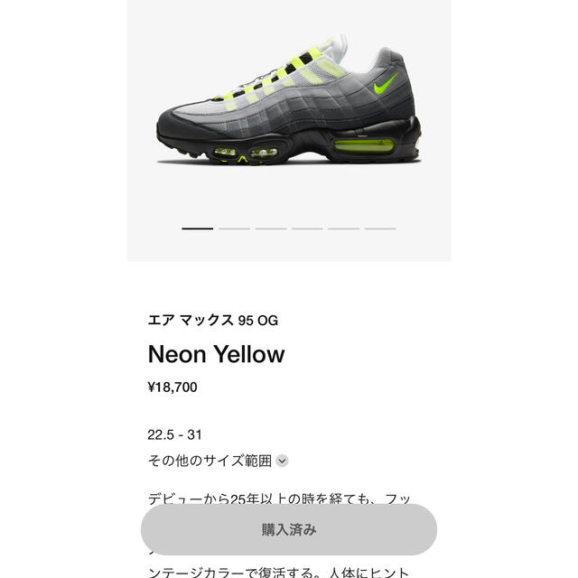 NIKE(ナイキ)の26.0cm NIKE airmax95 og イエローグラデ メンズの靴/シューズ(スニーカー)の商品写真