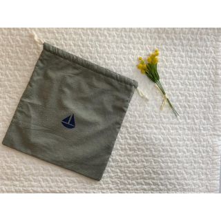 プチバトー(PETIT BATEAU)のhandmade  チェックアンドストライプ　ドットミニオン　ミンティ　巾着(外出用品)