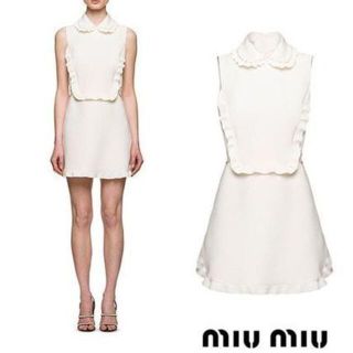 ミュウミュウ(miumiu)の新品・未使用　miumiu　白ワンピース　３８(ひざ丈ワンピース)