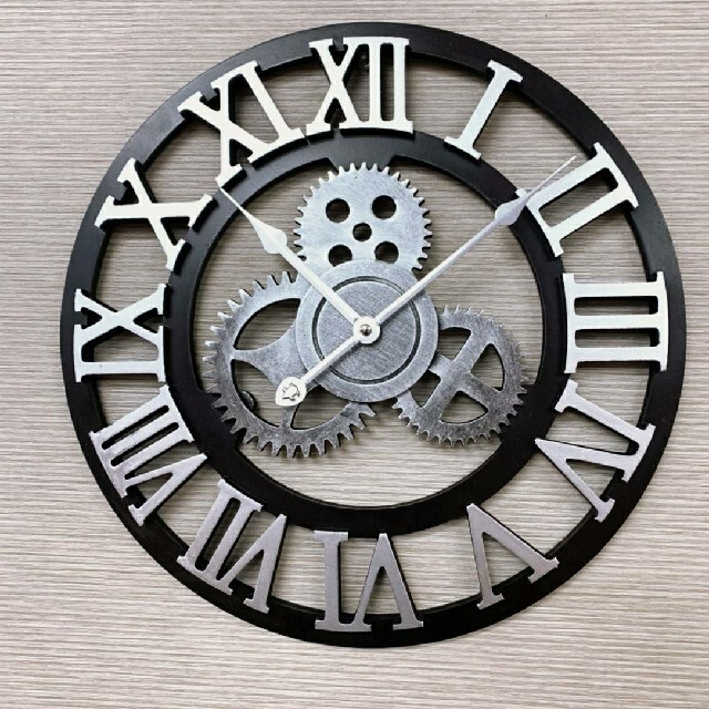 歯車　壁掛け時計　ローマ数字　アンティーク　ウォールクロック　シルバー