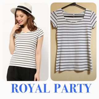 ロイヤルパーティー(ROYAL PARTY)のロイパ♡ハートネックリブボーダー半袖(Tシャツ(半袖/袖なし))