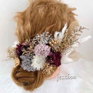 ヘッドドレス❤︎パープル×グレー×ゴールド　結婚式/成人式/髪飾り/前撮り/和装(ヘッドドレス/ドレス)