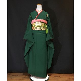 65%OFF【送料無料】 振袖 無地振袖 深緑 MUJI-02】深碧色無地振袖 緑