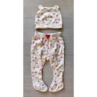 ベビーギャップ(babyGAP)のbabyGap くま　帽子　足つきズボン　セット　白　ピンク　リボン　3-6M(パンツ)