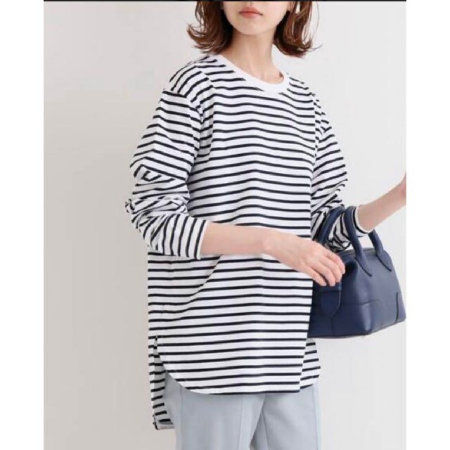IENA - IENA ラウンドテールロングTシャツ ボーダー ブラックAの通販