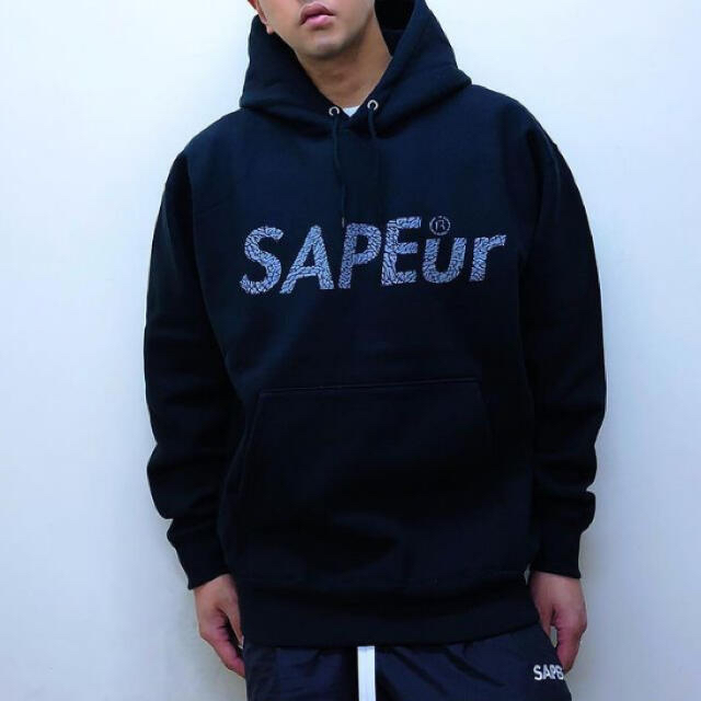 SAPEur セメント柄ロゴ hoodie happy bag limited