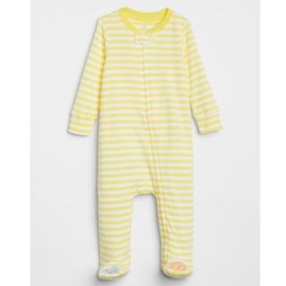 ベビーギャップ(babyGAP)の70㎝ 新品 足付 ボディオール 長袖 イエロー ボーダー babyGAP(カバーオール)