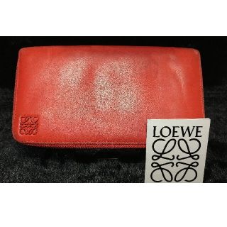 ロエベ(LOEWE)の★LOEWEナッパレザー製ラウンドファスナー長財布朱色×紺色(財布)