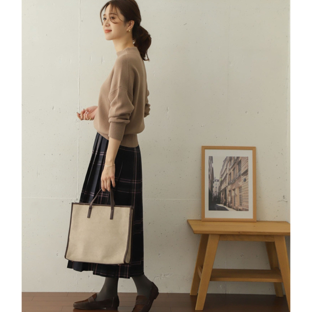 DOORS ダイヤ柄スキッパープルオーバー&チェックプリーツロングスカート♪新品