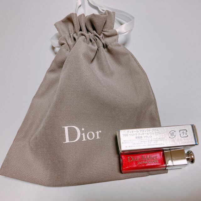 Dior(ディオール)の【新品未使用】ディオールアディクトグロスミニチュアノベルティ&巾着ポーチ コスメ/美容のベースメイク/化粧品(リップグロス)の商品写真