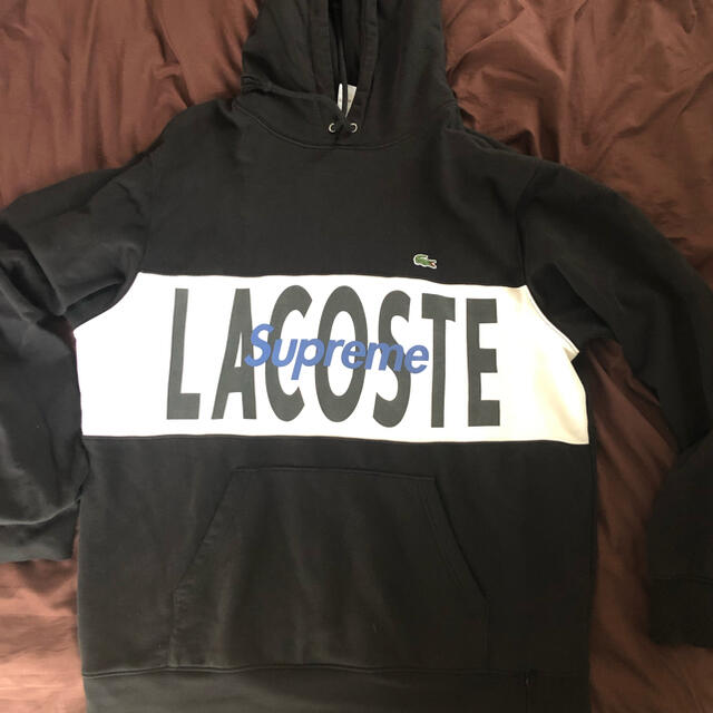 Supreme Lacoste Logo Panel Hooded ブラックレシートコピー即日発送可能