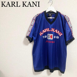 カールカナイ(Karl Kani)の90s KARL KANI Tシャツ メンズ 青 ゲームシャツ 刺繍ロゴ 古着(Tシャツ/カットソー(半袖/袖なし))