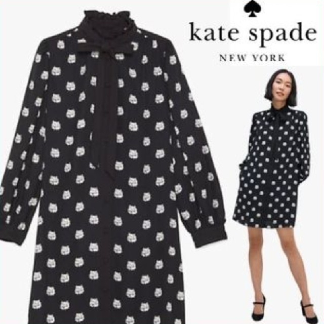 新品　kate spade　ケイトスペード　キャット　猫　ドット　ワンピース