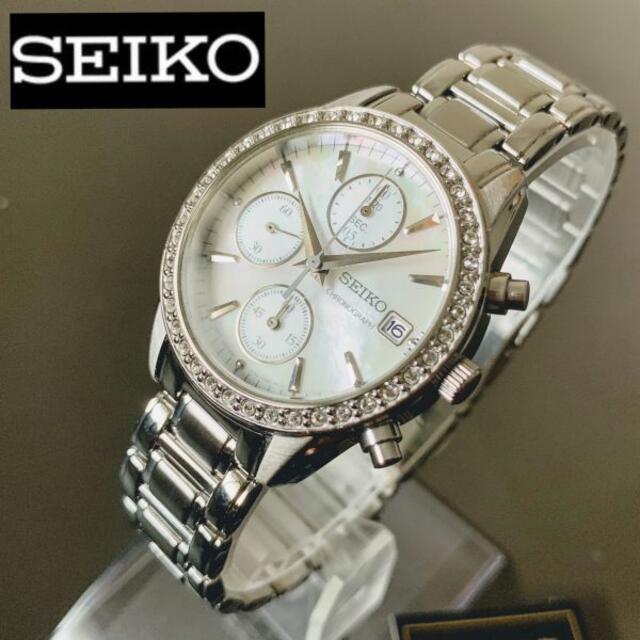 直径34mm×厚さ9㎜腕回り【新品】セイコー クロノグラフ SEIKO パール文字盤 レディース腕時計