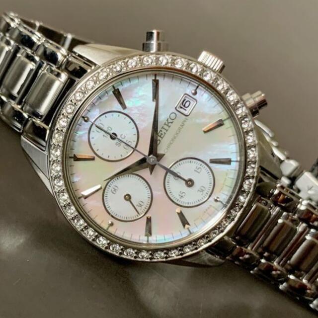 【新品】セイコー クロノグラフ SEIKO パール文字盤 レディース腕時計 【新品】セイコー クロノグラフ SEIKO パール文字盤 レディース腕時計
