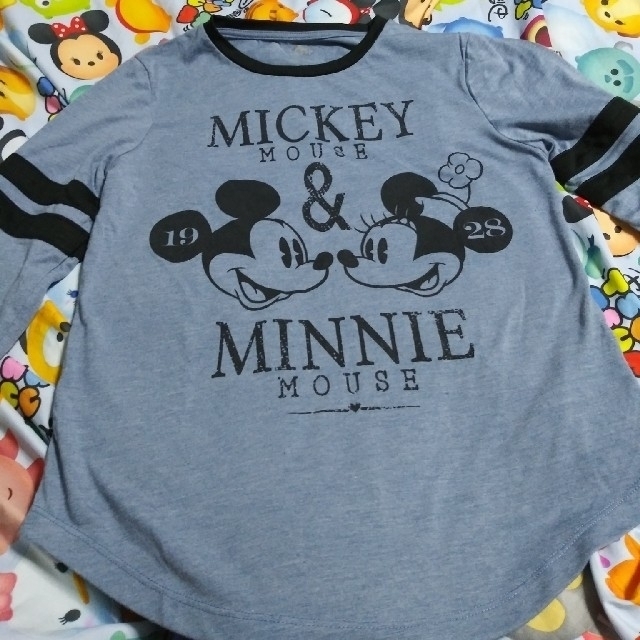Disney(ディズニー)のミッキー&ミニー:ロングスリーブブルーTシャツ レディースのトップス(Tシャツ(長袖/七分))の商品写真