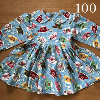 シャーリーテンプル(Shirley Temple)のシャーリー 100 ワンピース ティーカップ柄 水色(ワンピース)
