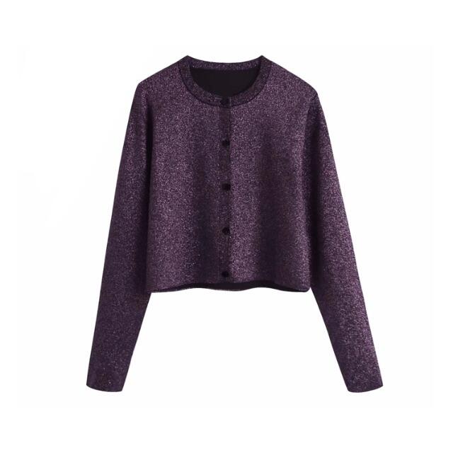 ZARA(ザラ)の❄️冬新作☃️3131◆purple ラメ ニット カーディガン レディースのトップス(カーディガン)の商品写真