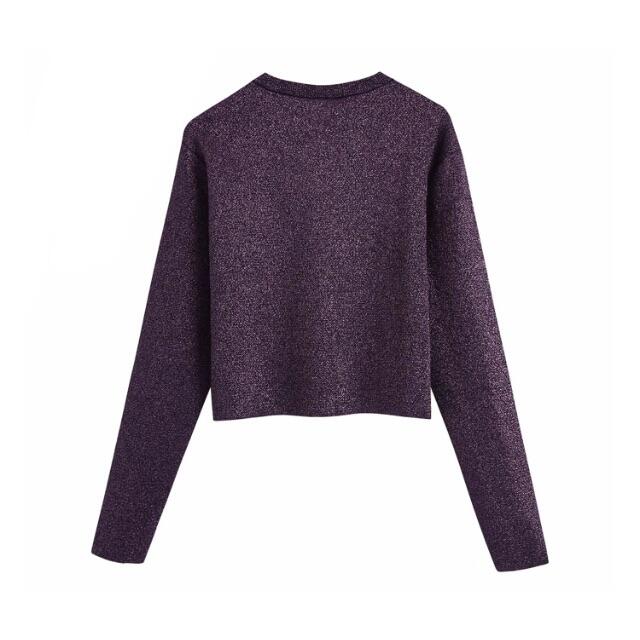 ZARA(ザラ)の❄️冬新作☃️3131◆purple ラメ ニット カーディガン レディースのトップス(カーディガン)の商品写真