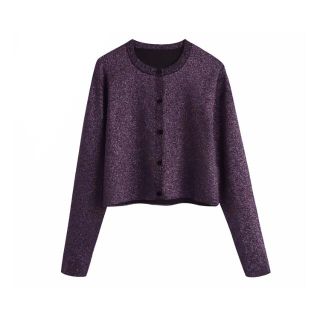 ザラ(ZARA)の❄️冬新作☃️3131◆purple ラメ ニット カーディガン(カーディガン)