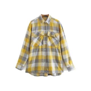 ザラ(ZARA)の❄️冬新作☃️3143◆yellow チェック 柄 シャツ ブラウス(シャツ/ブラウス(長袖/七分))