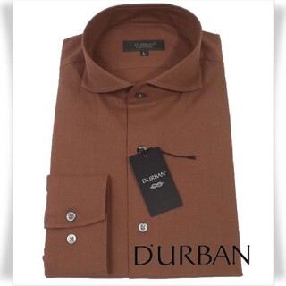 ダーバン(D’URBAN)のD'URBAN 日本製 長袖 イタリアンカラーブラウンツイル無地ドレスシャツ(シャツ)