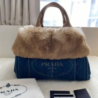 新着】PRADA(プラダ) CANAPA トートバッグ ネイビー×ダークブラウン