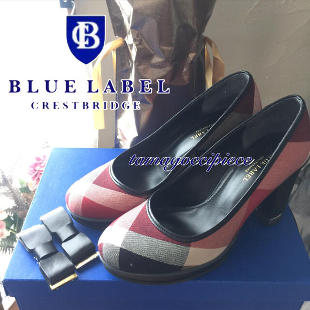 BURBERRY BLUE LABEL(バーバリーブルーレーベル)の赤チェックパンプス＊23.5cm＊ブルーレーベルクレストブリッジ レディースの靴/シューズ(ハイヒール/パンプス)の商品写真