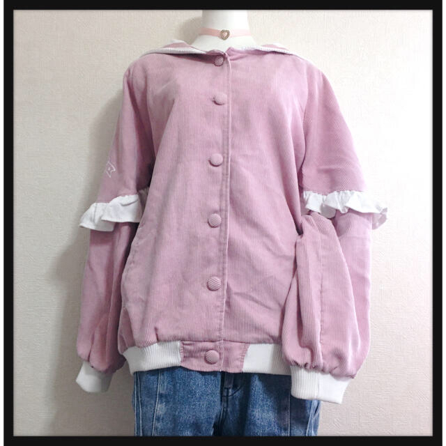 [韓国系]セーラーコーデュロイブルゾンジャンパージャケットピンク夢可愛いLOK レディースのジャケット/アウター(ブルゾン)の商品写真
