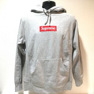 supremeシュプリーム　フード付き　プルオーバーパーカー　黒白　斜めロゴ　Ｌ