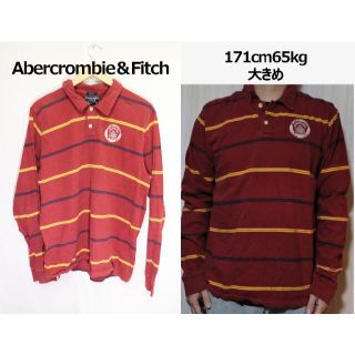 アバクロンビーアンドフィッチ(Abercrombie&Fitch)の匿名即日発可！アバクロンビー&フィッチボーダーロングポロシャツ臙脂/90'sXL(Tシャツ/カットソー(七分/長袖))