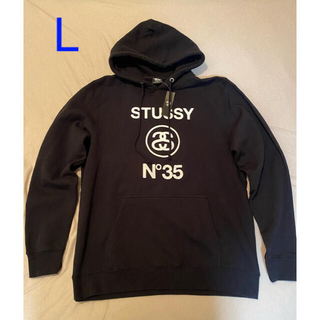 ステューシー(STUSSY)の【新品タグ付】stussy× fragment フーディ 黒 Lサイズ(パーカー)