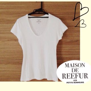 メゾンドリーファー(Maison de Reefur)の深Ｖネック 無地 白 カットソー (Tシャツ(半袖/袖なし))