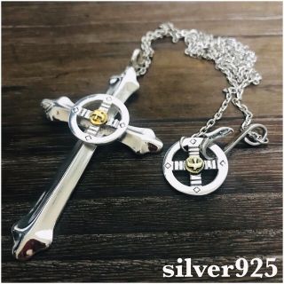 silver925  金メタル ホイール ラージクロス ネックレス ゴローズ