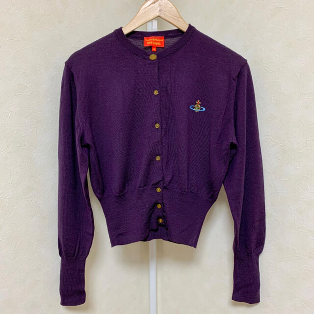 カラーオーブ刺繍カーディガン　紫