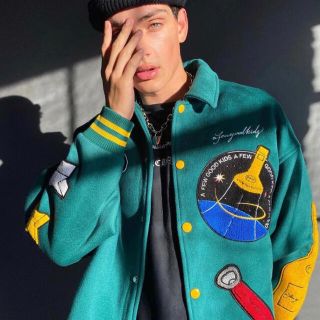 a few good kids スタジャン Lの通販|ラクマ 最終値下げ品 few a good 黒緑 kidsスタジャン スタジャン