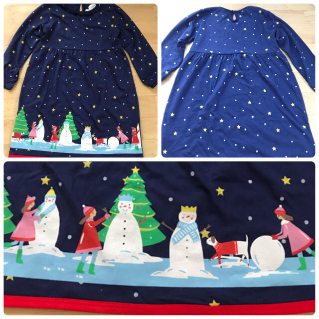 クリスマス パーティー  冬　かわいい 雪だるま ワンピース　130 キッズ/ベビー/マタニティのキッズ服女の子用(90cm~)(ワンピース)の商品写真