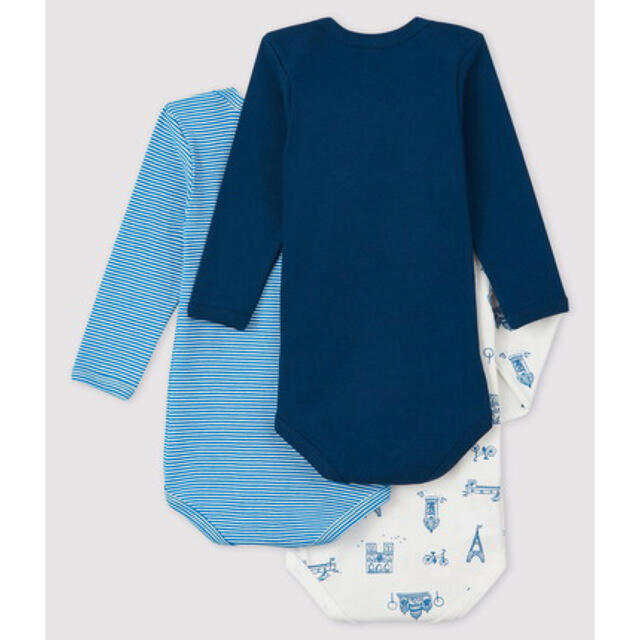 PETIT BATEAU(プチバトー)の新品 プチバトー 18m ミラレ＆プリント 長袖ボディ ３枚組 キッズ/ベビー/マタニティのベビー服(~85cm)(肌着/下着)の商品写真