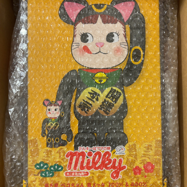 BE@RBRICK 招き猫 ペコちゃん 黒メッキ 100％ ＆ 400％ 新品